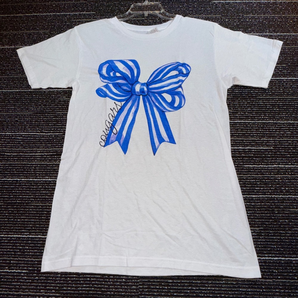 ZUNI Sportswear Graphic T-Shirt Women M NWOT White Blue Striped Bow Cougar
